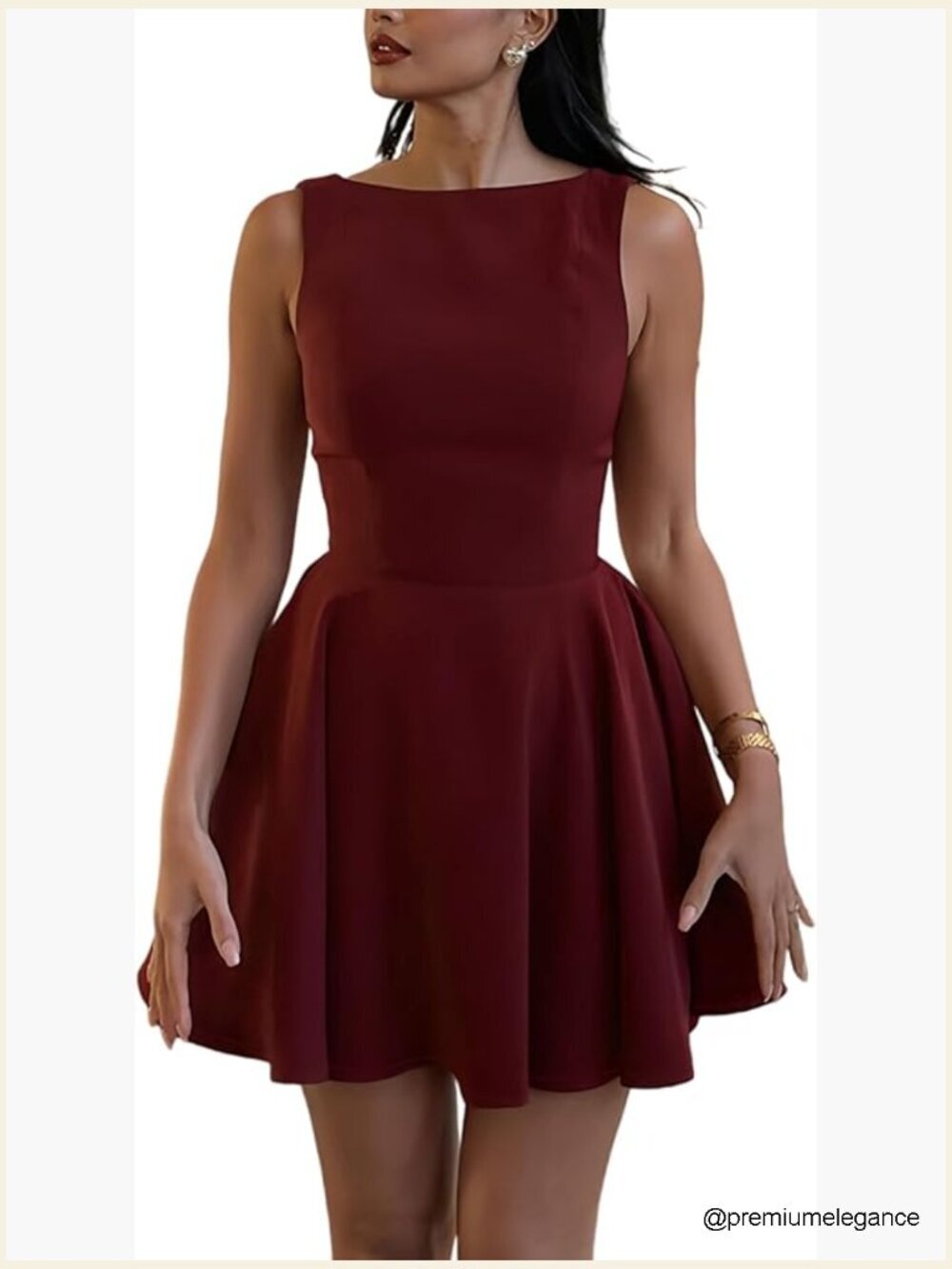 Elegant Backless Sundress Fit & Flare Mini Cocktail Party Dress Sleeveless Boat